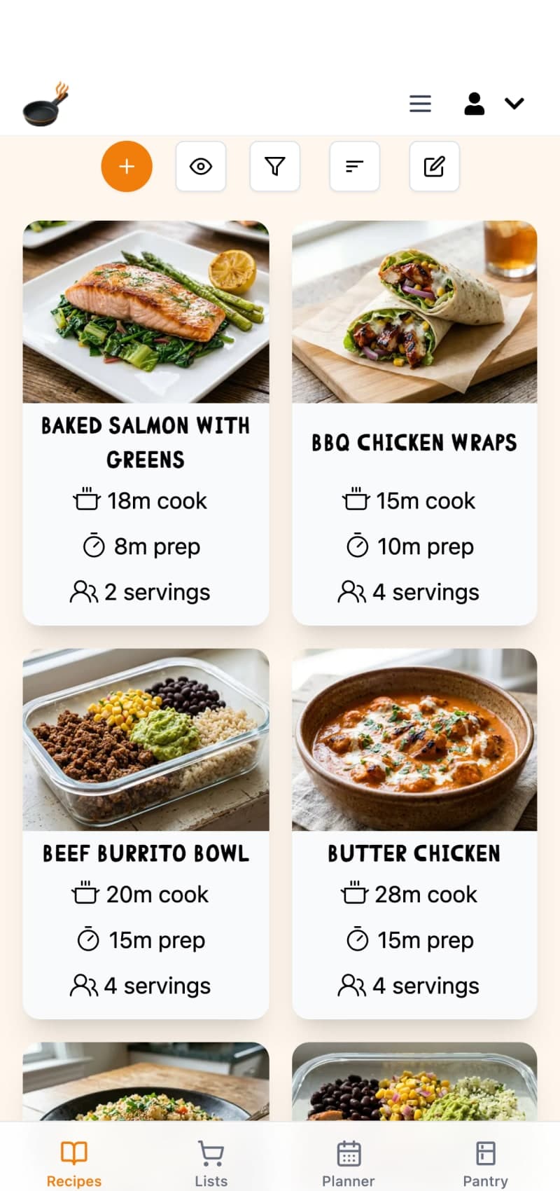 Meals library with organised recipes